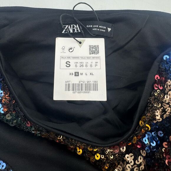 NWT Zara Multicolor Sequins Mini Skirt Front Tie Light Stretch Size US Smalll - Picture 7 of 10